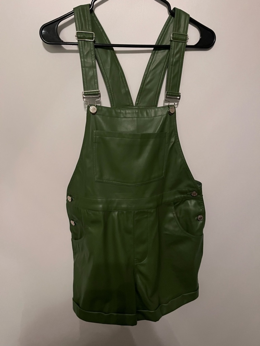 WeWoreWhat Olive Faux Leather Short Overalls